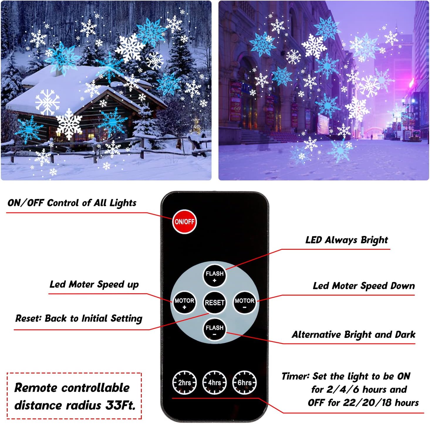 Proyector de tormenta de nieve de Navidad, luces de estaca de jardín al aire libre, luces LED de copo de nieve, impermeables, paisaje, remoto, copos