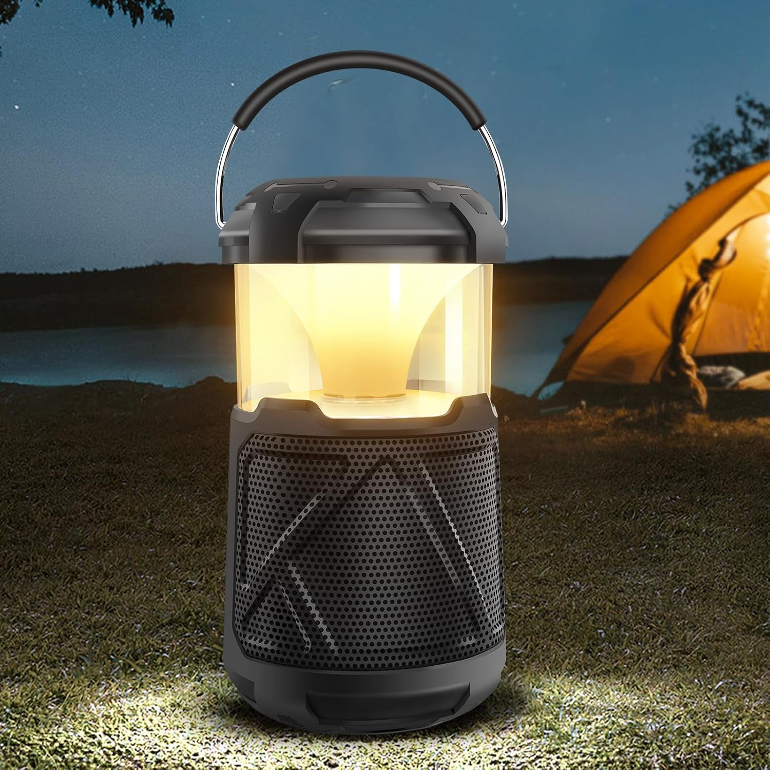 Altavoces Bluetooth portátiles LED atmósfera linterna de campamento al aire libre, IPX6 impermeable altavoz inalámbrico con luces LED para patio,