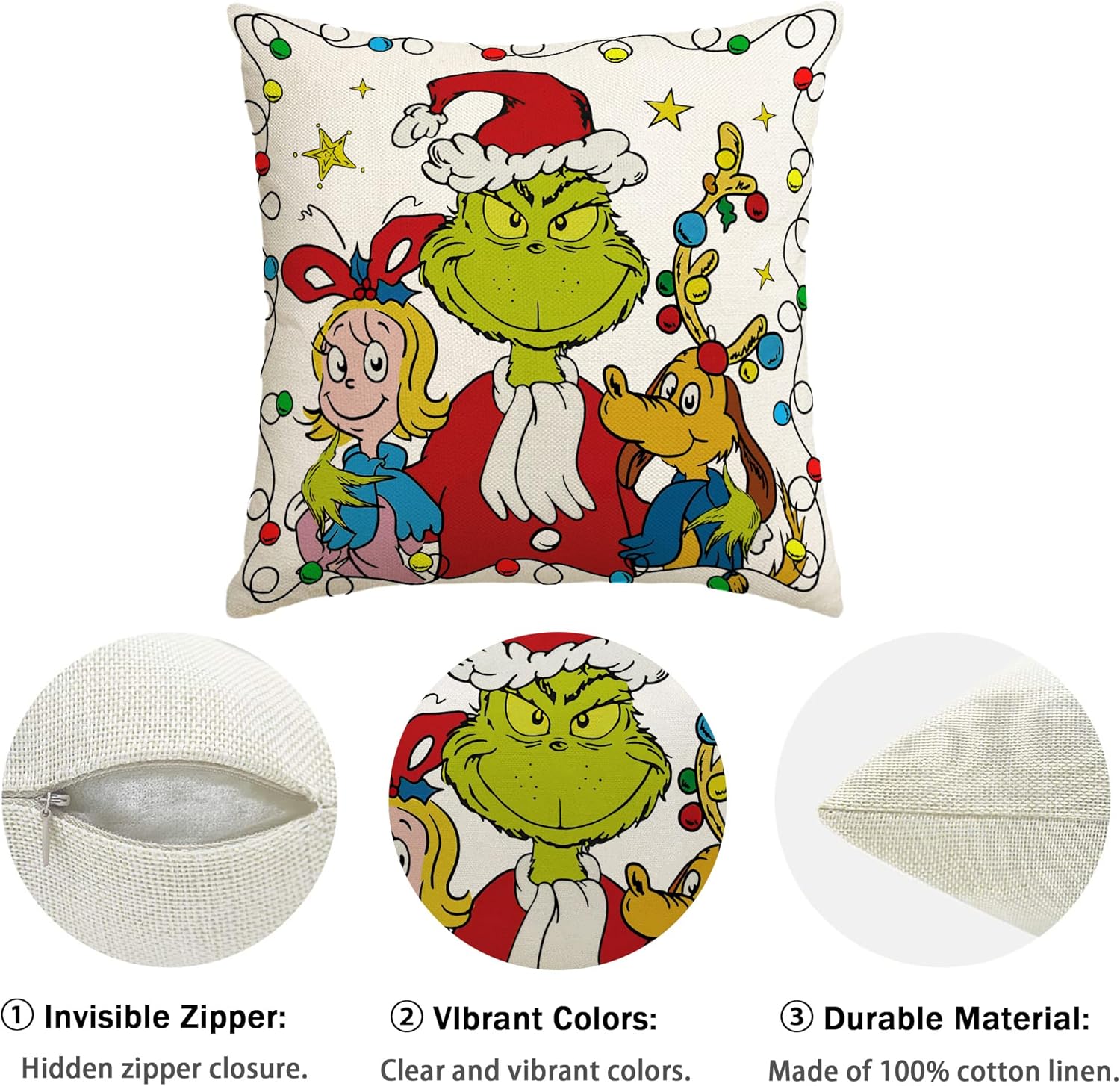 Funda de almohada Grinch para decoración de Navidad, Año Nuevo, invierno, Navidad, decoración de Navidad para fiesta en el hogar