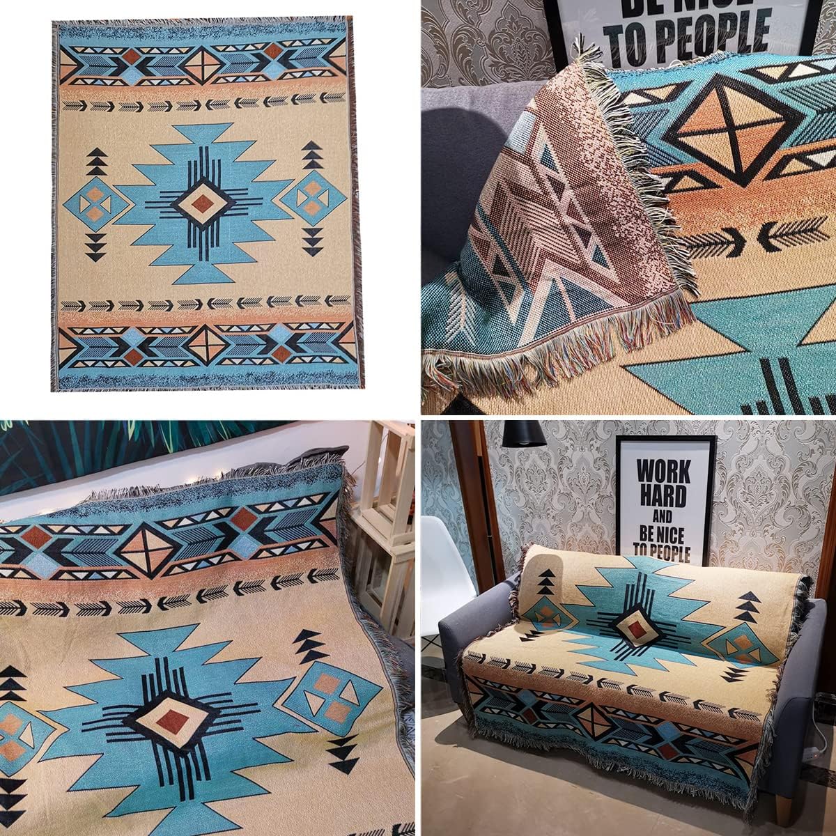 Hopstar Manta azteca navajo india bohemia decoración occidental para sofá, cama, sofá, sala de estar, playa y viajes, 51 x 63 pulgadas