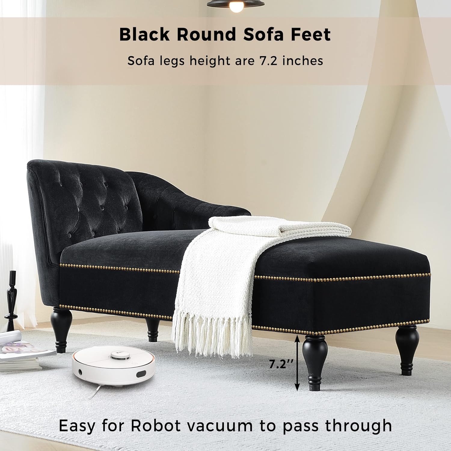 Bellemave Sofá moderno para sala de estar, diseño en forma de L, silla reclinable de tela tapizada para interiores, color negro
