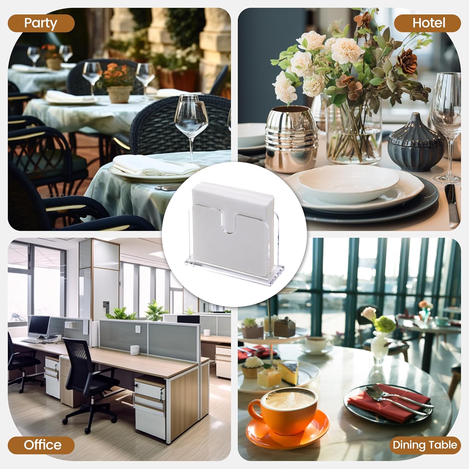 Servilletero de acrílico, soporte para servilletas transparente para mesa, soporte de acrílico para servilletas de cóctel de pie, soporte para