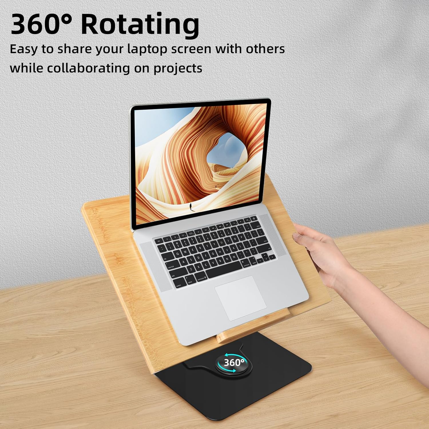 wishacc Soporte para computadora portátil para escritorio, soporte de computadora ajustable con base giratoria de 360, elevador ergonómico para
