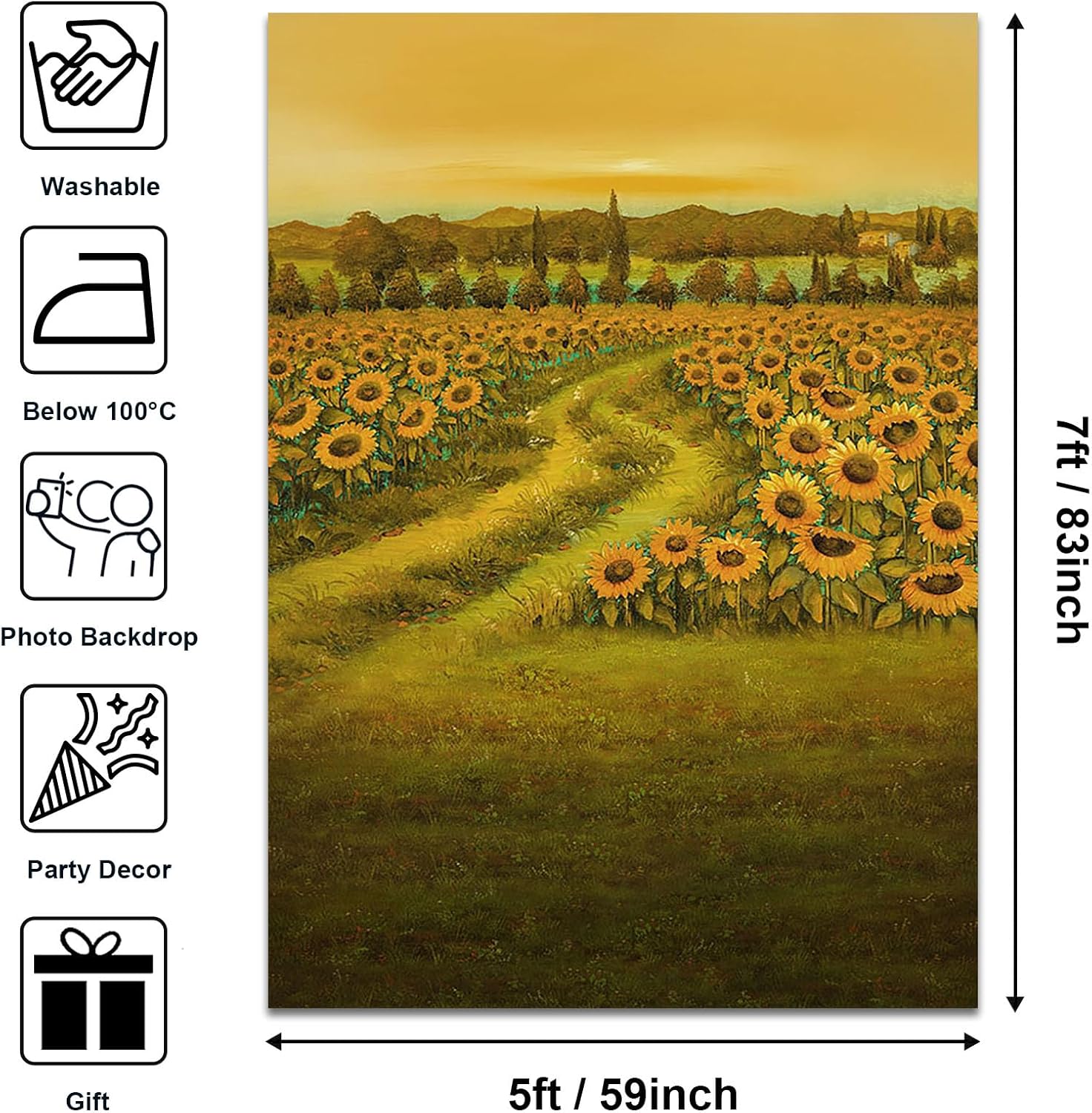 Avezano Telones de fondo de campo de girasol para fotografía, pintura al óleo, girasol, otoño, paisaje, telón de fondo, girasol, camino, arte, fondo
