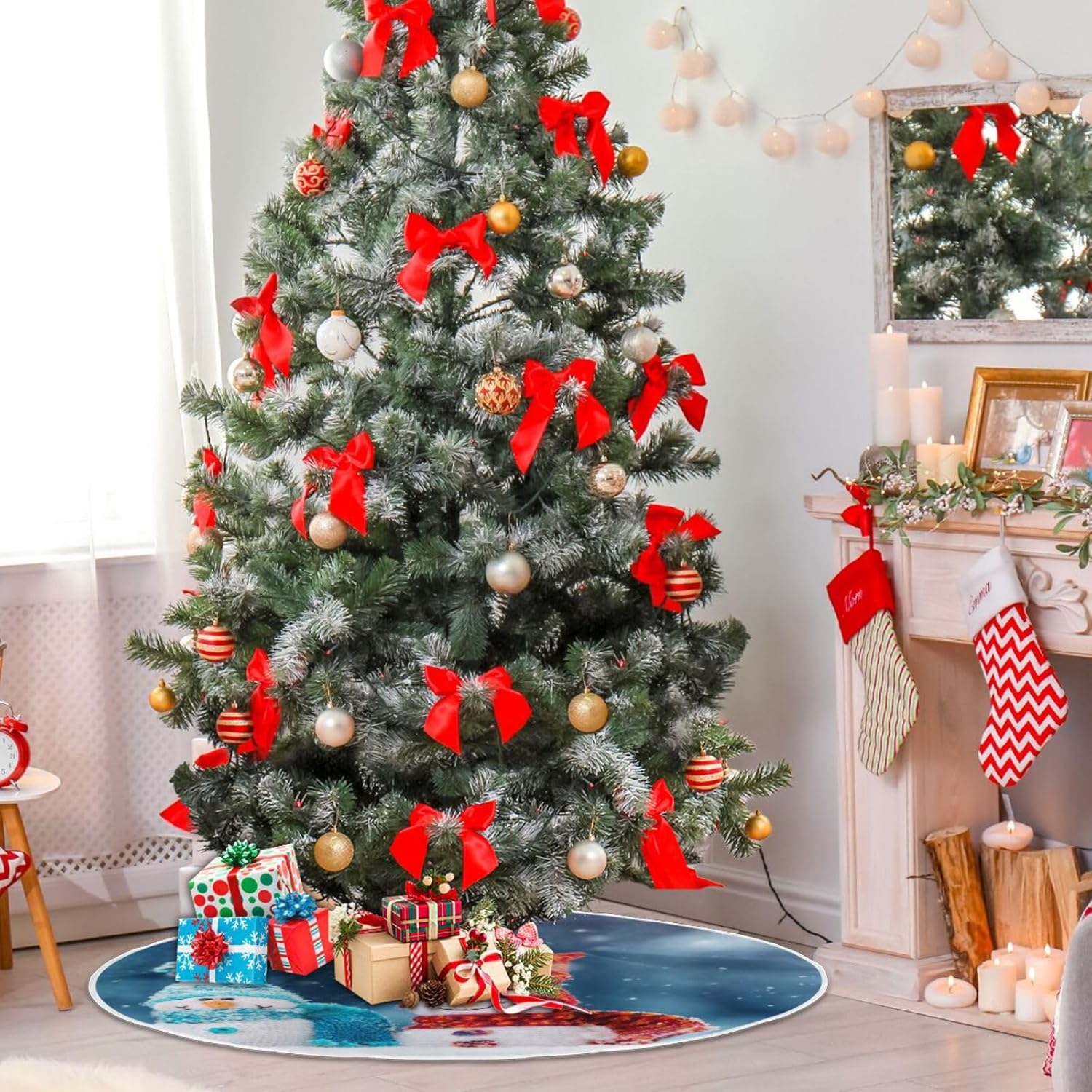 Muñecos de nieve en suaves árboles de nieve, falda suave para árbol de Navidad, falda de decoración de árbol de Navidad, falda pequeña para árbol de