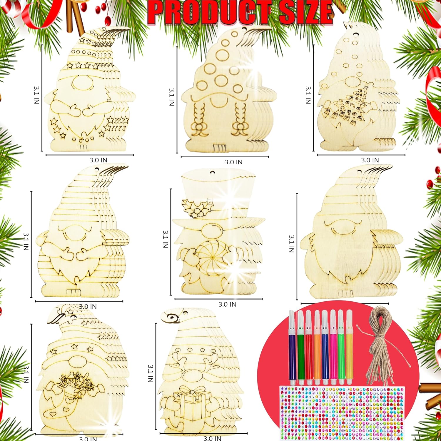 40 piezas de adornos de madera de Navidad, rebanadas de madera sin terminar para pintar con 8 estilos, adornos de madera de Navidad, manualidades,