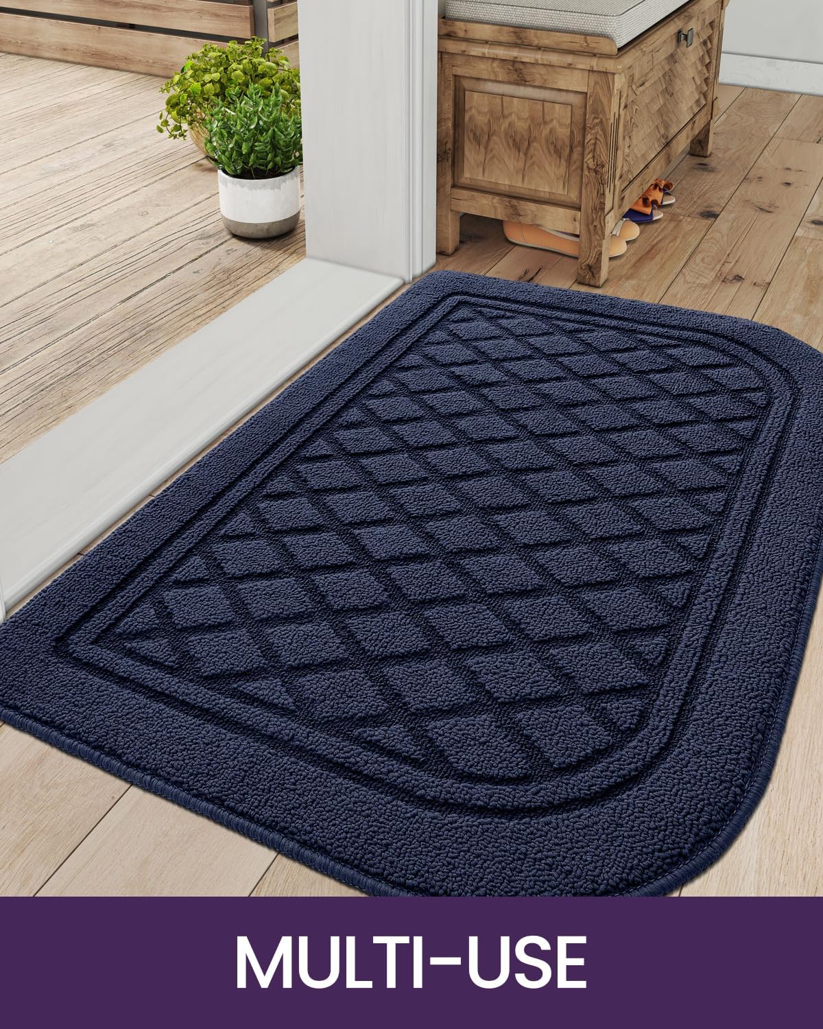 DEXI Tapete de cocina de medio círculo, lavable para fregadero, esquina de interior, 23.5 x 35.5 pulgadas, color azul