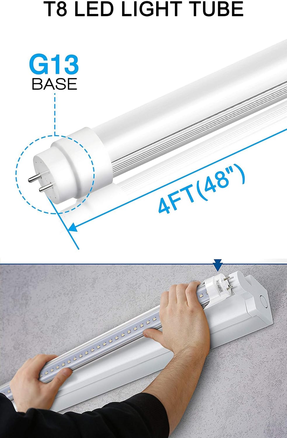 Bombillas LED Alpha T8 T10 T12 lente transparente o esmerilada de 4 pies 18 W 6000K-6500 K blanco frío brillante de doble extremo de repuesto de 40
