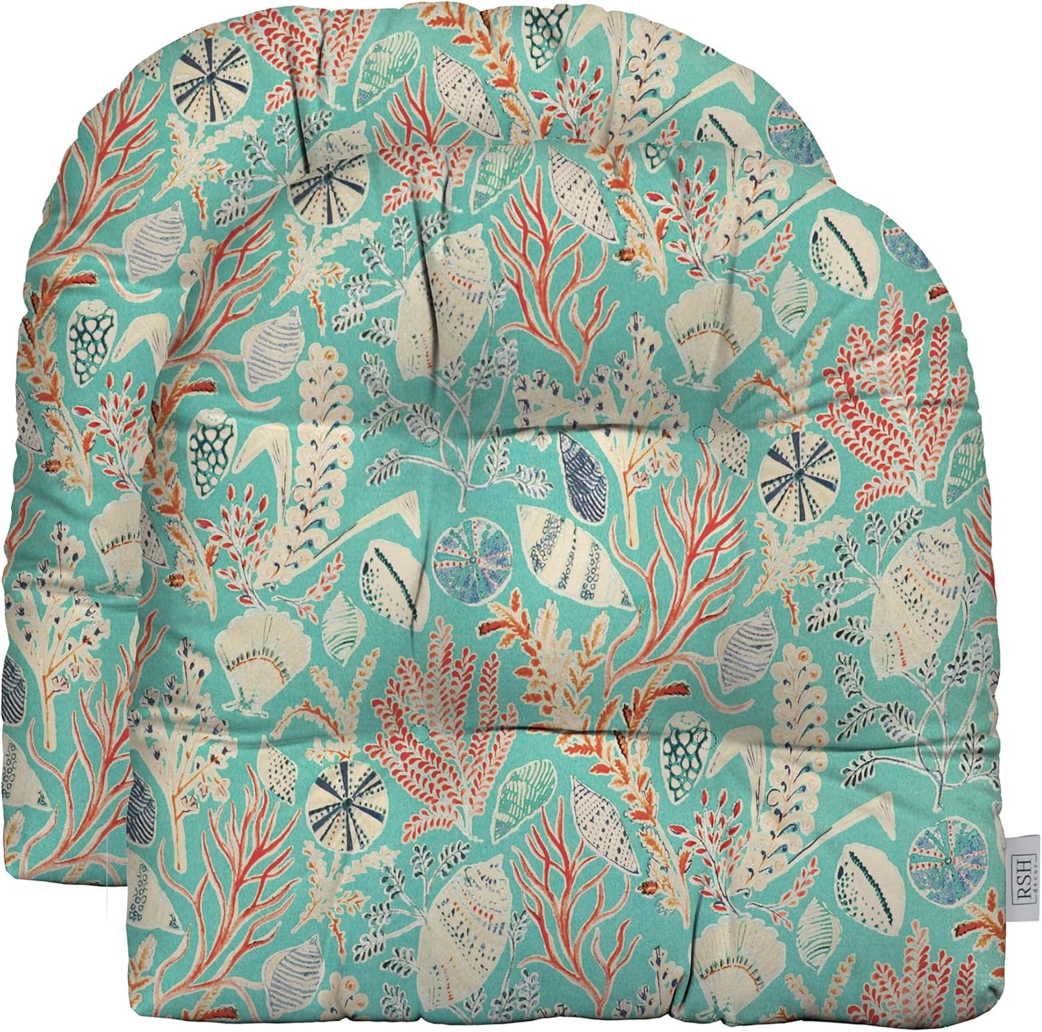 RSH Décor – Juego de 2 cojines de asiento de mimbre grandes (21 x 21 pulgadas)  Sun Dream Coastal Ocean Beach Tropical azul, melocotón, blanco,