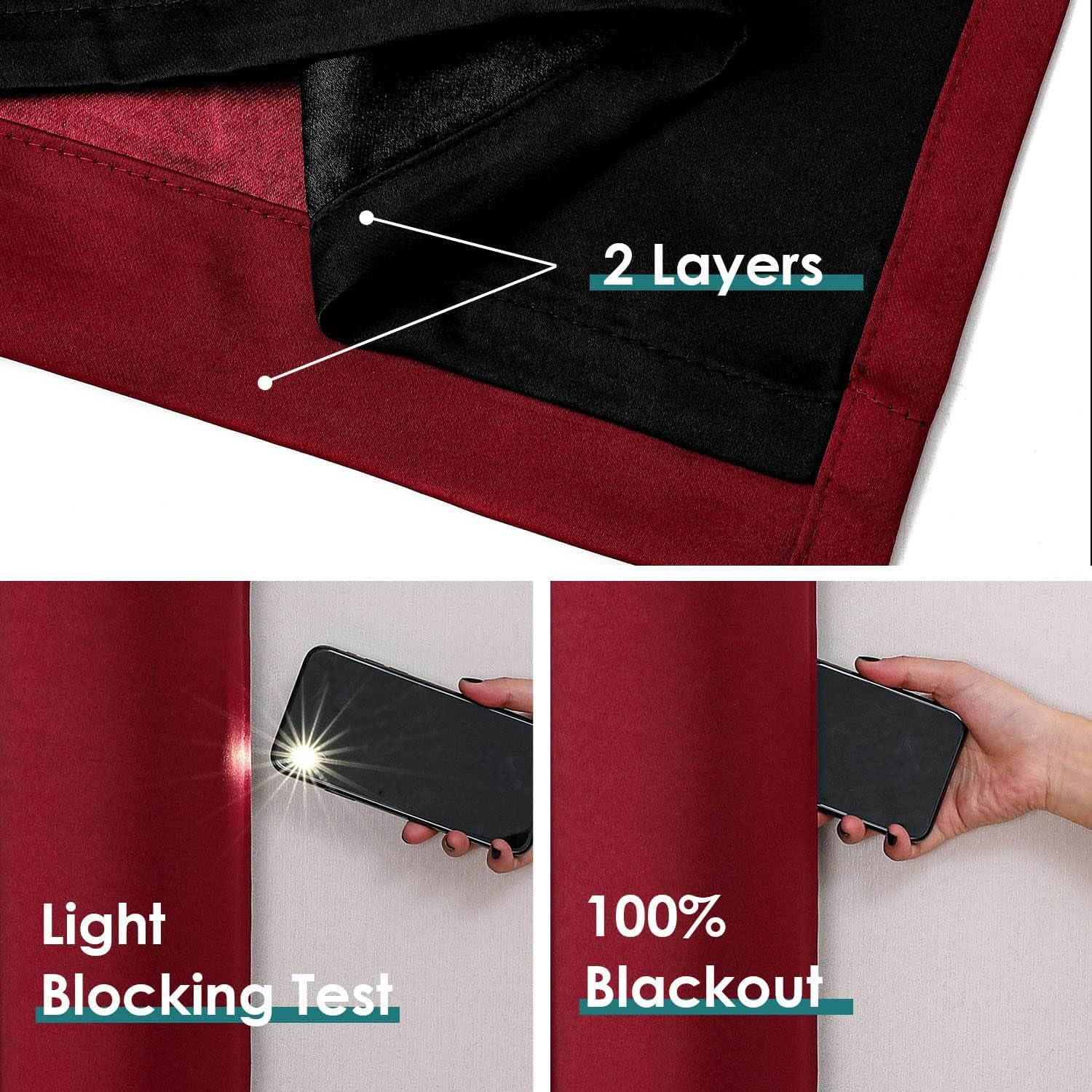 ChrisDowa Cortinas 100% opacas para dormitorio con forro negro, 2 capas gruesas, totalmente opacas, con aislamiento térmico y ojales, juego de 2