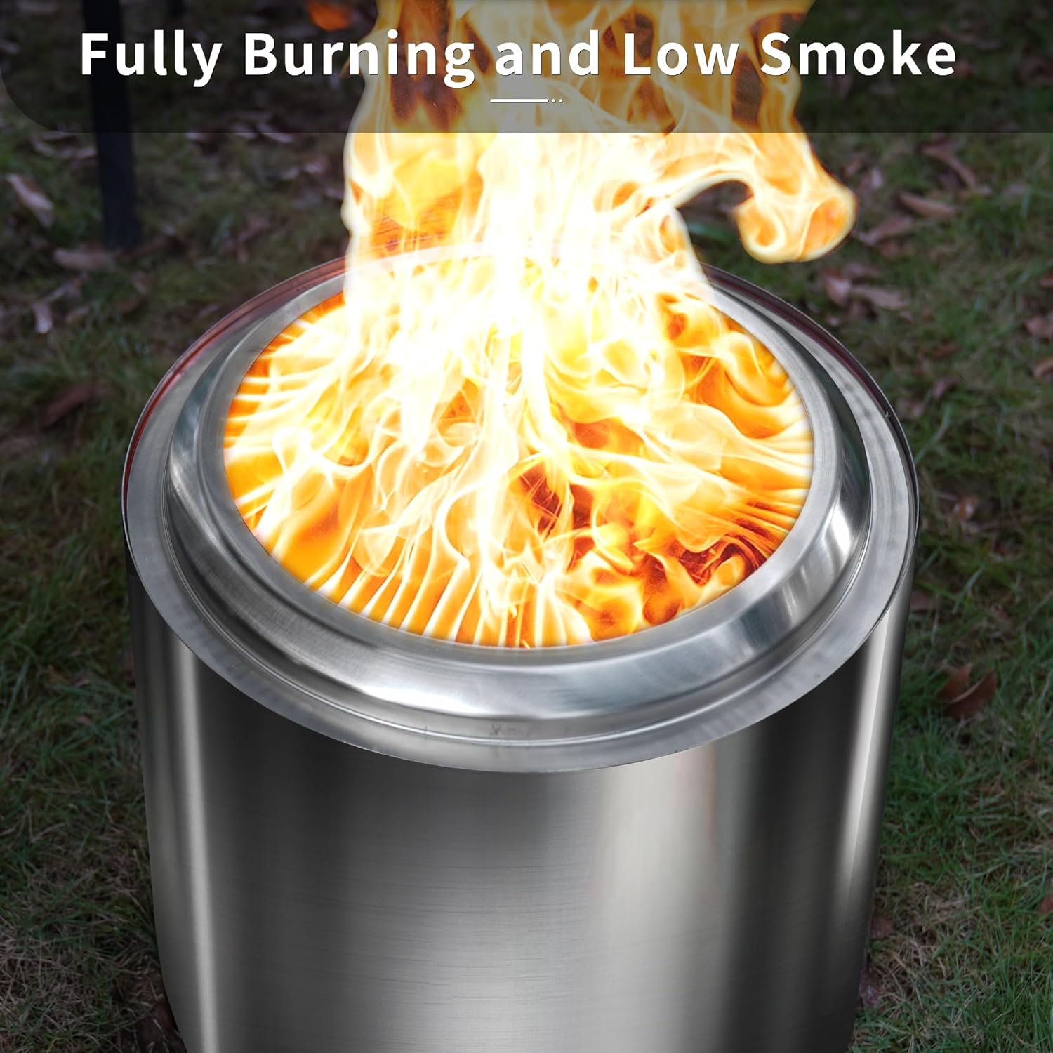OutVue Fogata de acero inoxidable de 19.5 pulgadas sin humo, fogata sin humo para exteriores, fogata de leña para campamento, hoguera, hoguera con