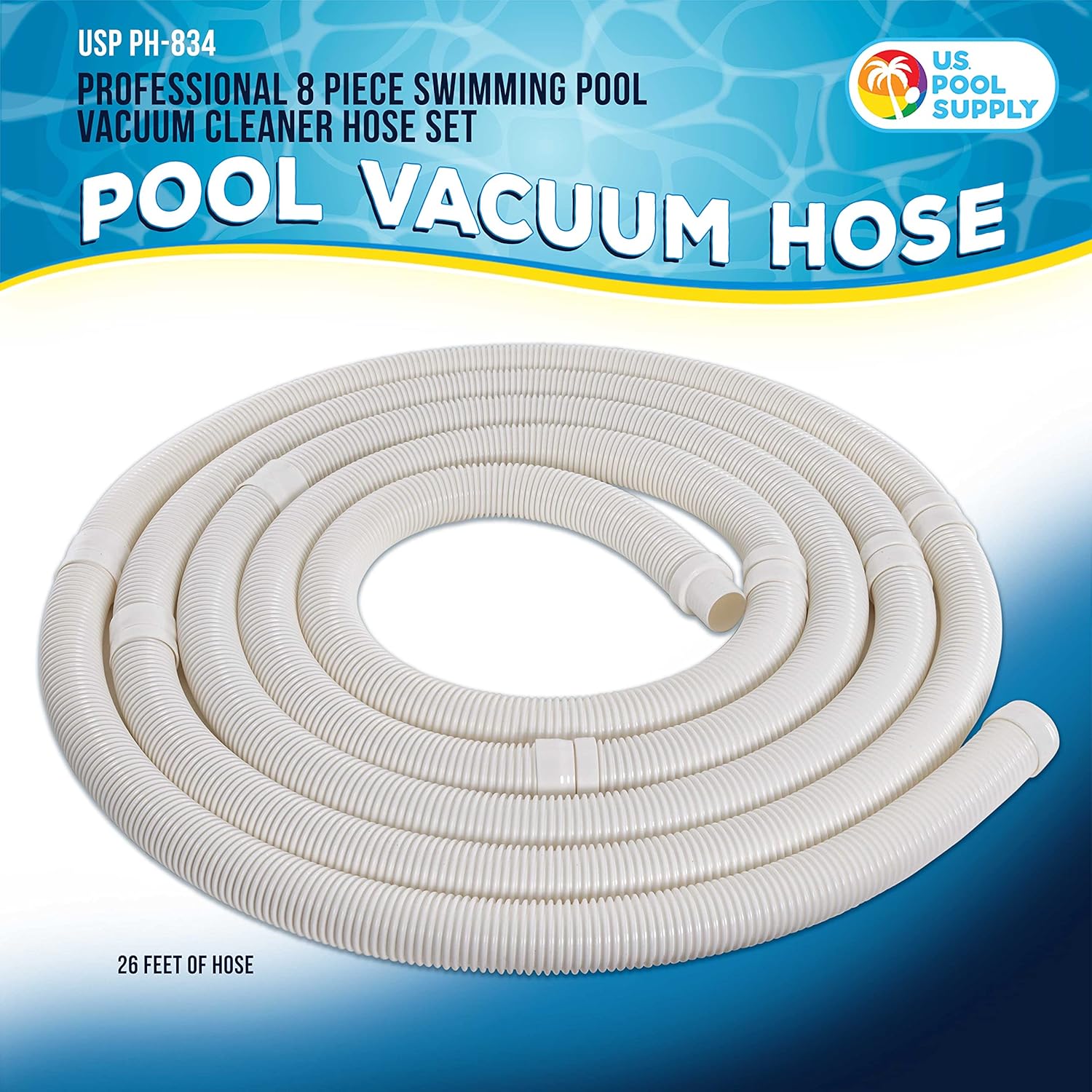 U.S. Pool Supply Manguera para aspiradora de piscina, juego de 8 piezas de manguera de piscina, secciones de conector en espiral flexible blanco de