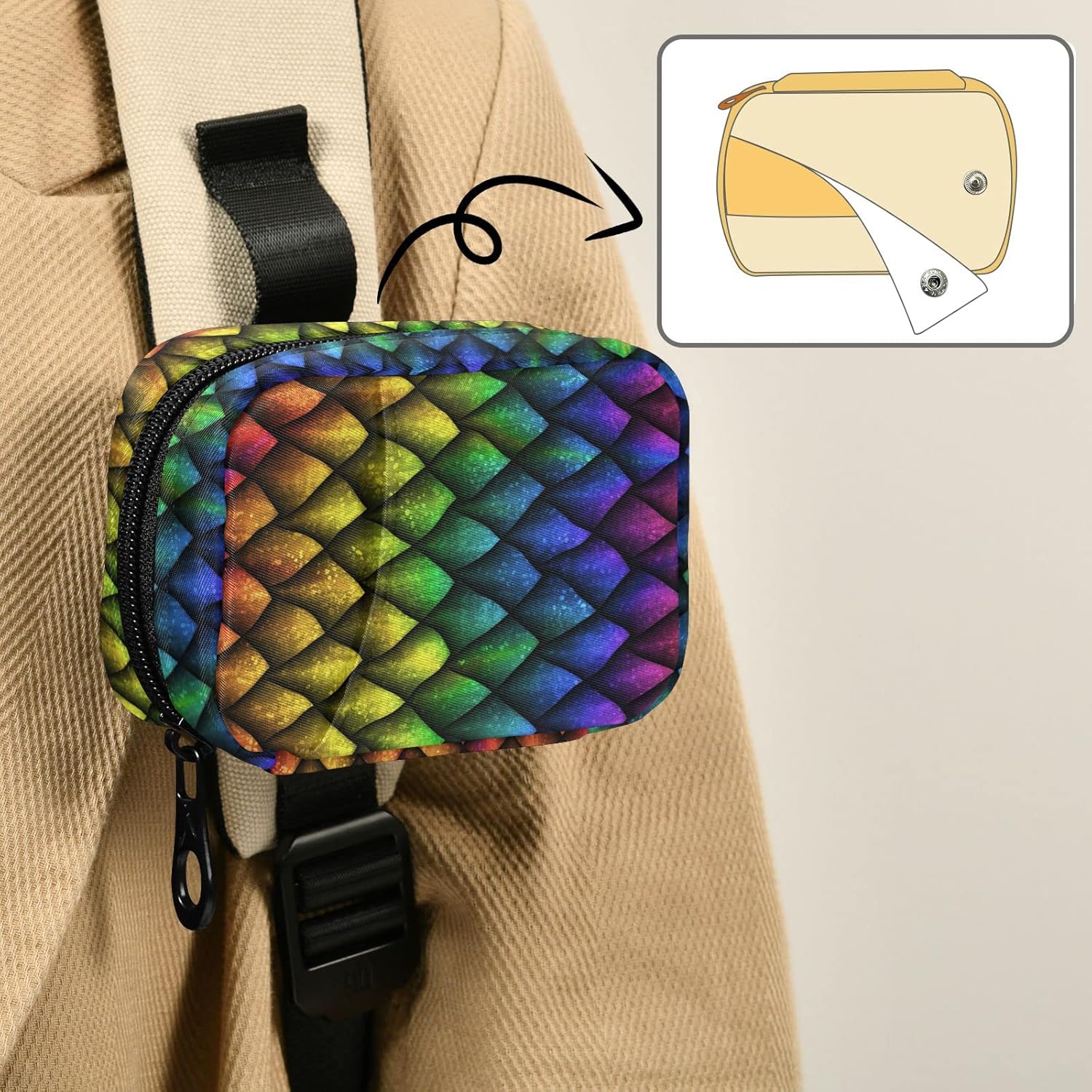Pastillero Dragon Scales de piel de arco iris, 7 días, organizador de píldoras de viaje, bolsa organizadora de medicamentos, dispensador compacto