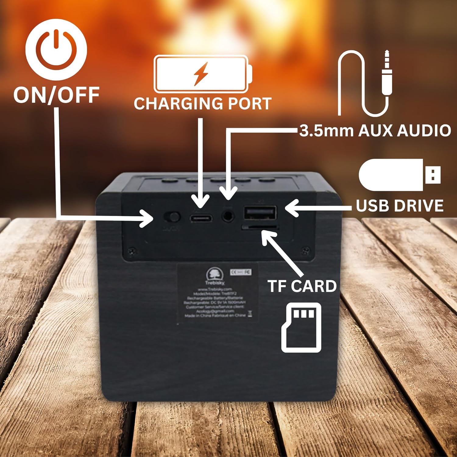 Sistema de sonido Fire Crackler Comfort Creador de efectos de sonido crujientes Altavoz Bluetooth portátil recargable para chimenea de gas