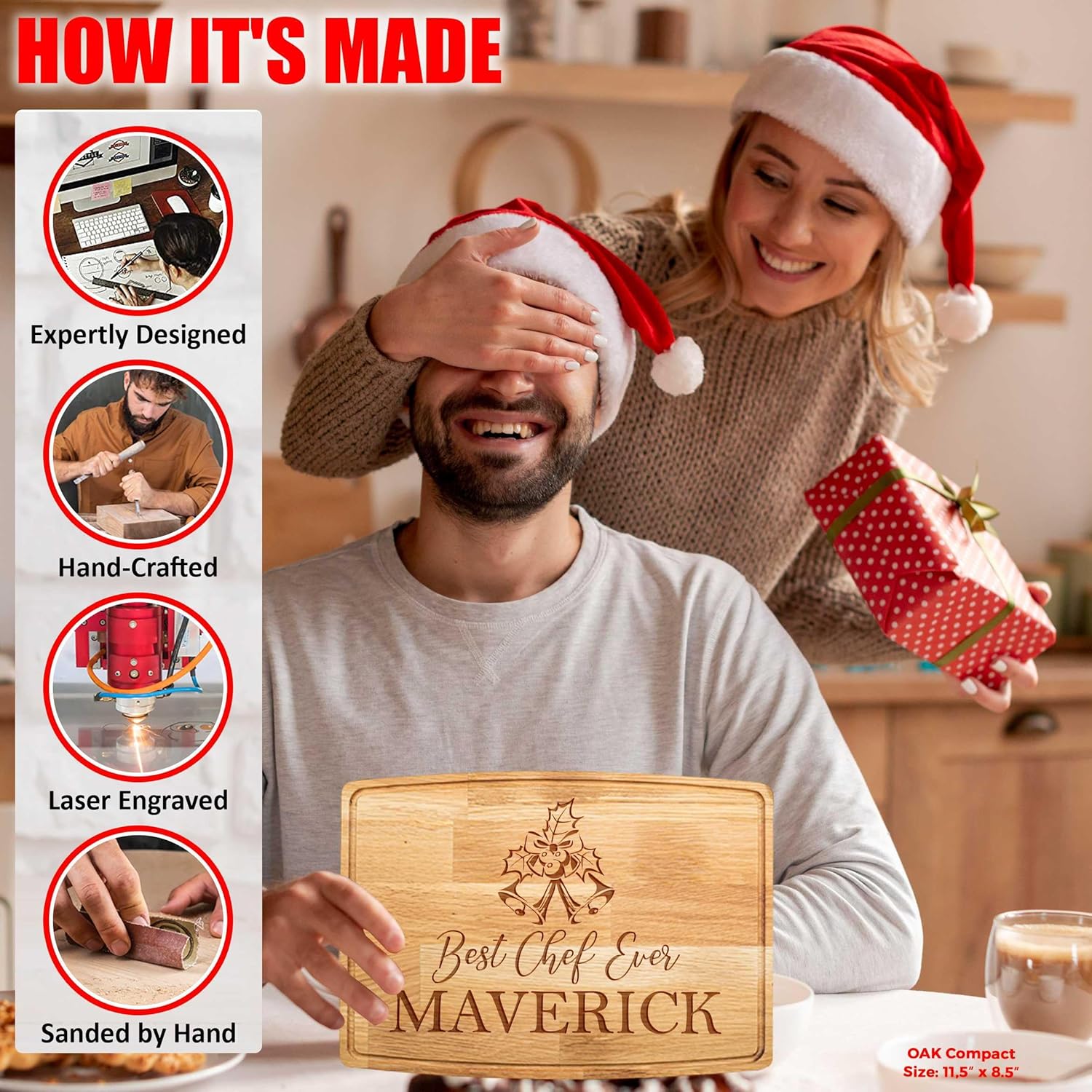 Customized Wood Cutting Boards – Custom Engraved Wooden Chopping Block for Kitchen – Unique Personalized Gift Ideas for Christmas, Thanksgiving, New