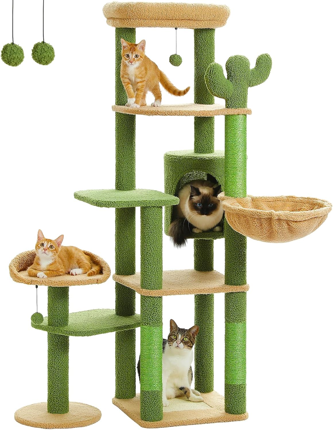 Árbol de cactus para gatos de 59 pulgadas, árbol grande para gatos de interior, torre para gatos grandes, torre para gatos de varios niveles,