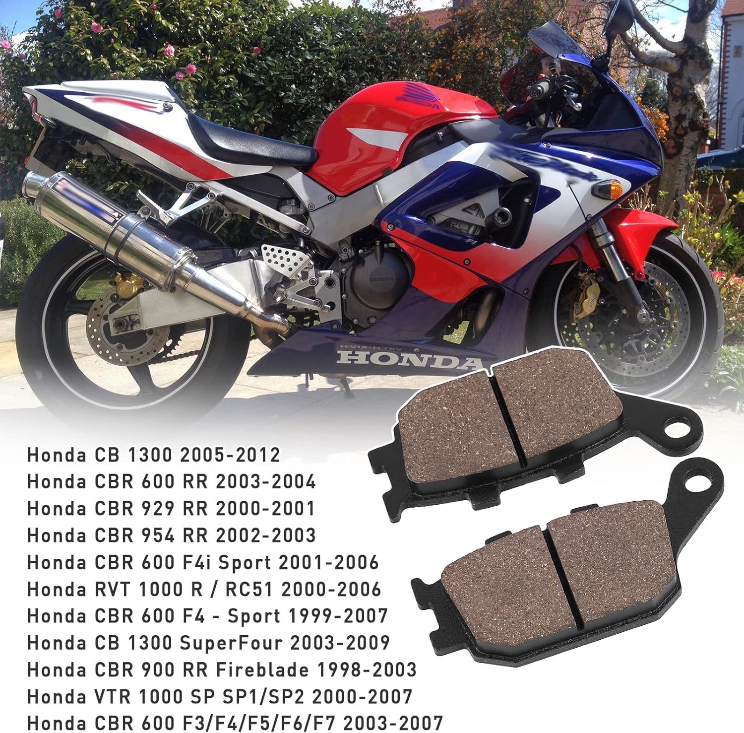 SOLLON Pastillas de freno delanteras y traseras para Honda CBR600 RR 2003-2004 CBR 600 F1 F2 F3 F4 F4i F5 F6 Sport 1999-2007 CBR900RR Fireblade