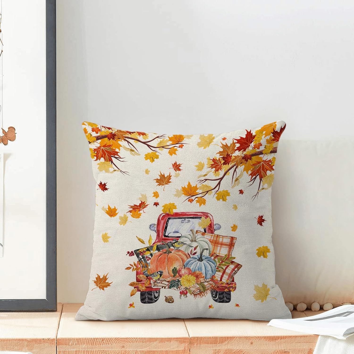 BETGINY Juego de 2 fundas de almohada de otoño de 18 x 18 pulgadas, fundas de almohada de hojas de arce otoñales, fundas de almohada de calabazas y