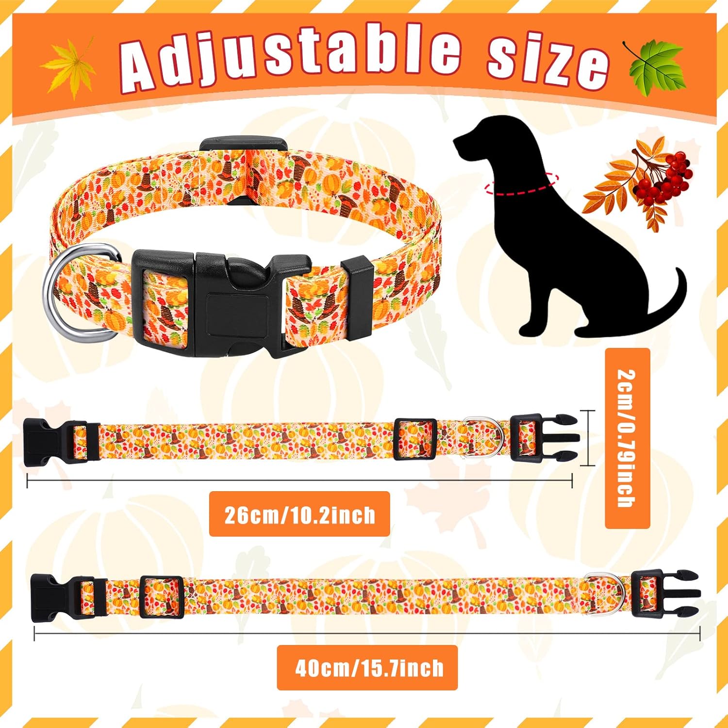 6 piezas de collar de perro de otoño de Acción de Gracias para cachorros, extrapequeños, medianos y grandes, de nailon, ajustable, ligero, básico,