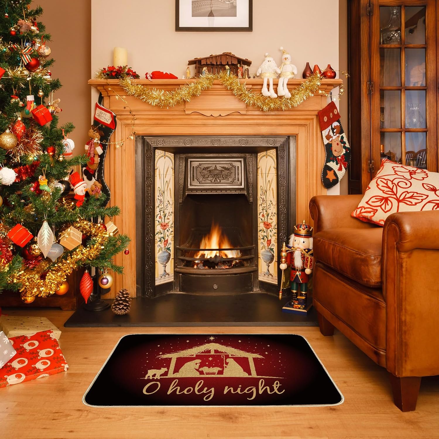 AnyDesign – Felpudo de Navidad para puerta delantera, para Navidad, invierno, vacaciones, decorativo, antideslizante, rectangular, tapete para