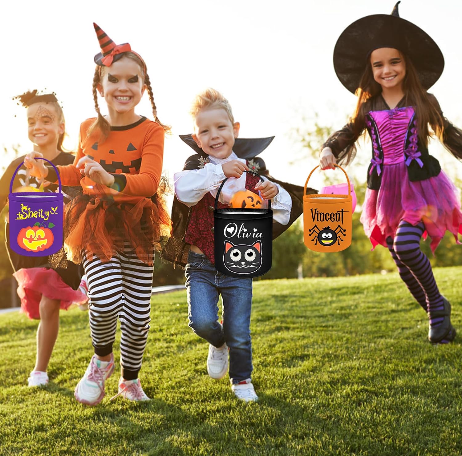 Bolsas de Halloween personalizadas para truco o trato con nombre, cesta de Halloween personalizada para niños y niñas, Naranja, Personalizar