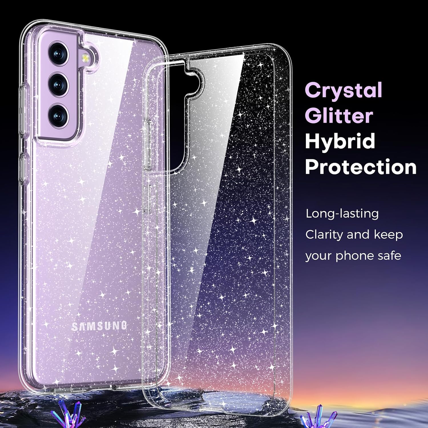 Rayboen Funda para Samsung Galaxy S21 FE 5G con purpurina, a prueba de golpes, funda protectora para Galaxy S21 FE, bonita funda brillante brillante