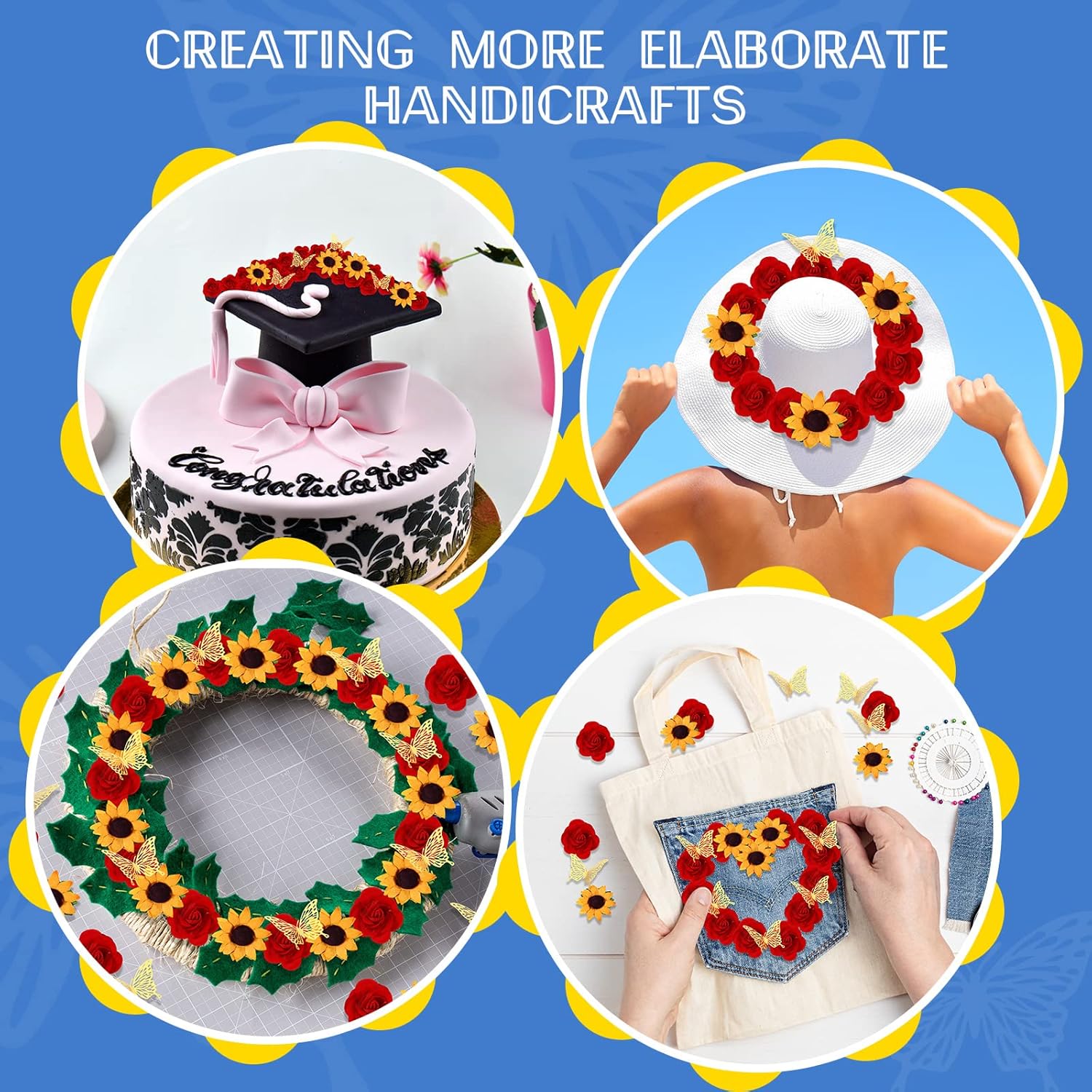 30 calcomanías florales de rosas con parte trasera plana adhesivas, rosas amarillas, cabezas de girasol 3D, calcomanías de mariposa 3D para