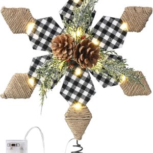 Valery Madelyn Decoración para árbol de Navidad preiluminada de 16.1 pulgadas, color blanco y negro, parte superior para árbol de Navidad rústico Valery Madelyn Decoración para árbol de Navidad preiluminada de 16.1 pulgadas, color blanco y negro, parte superior para árbol de Navidad rústico