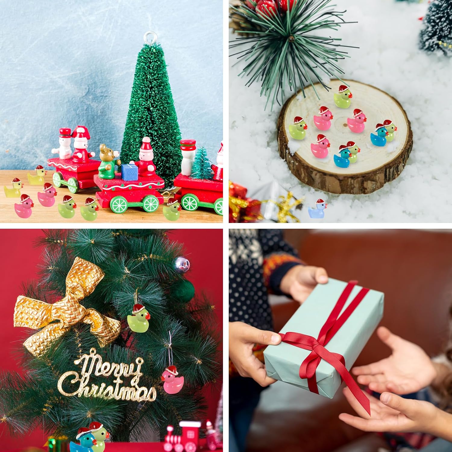 100 pequeños patos de Navidad, lindos mini patos de resina en miniatura, decoración de paisaje, mini patos luminosos para jardín en miniatura, casa
