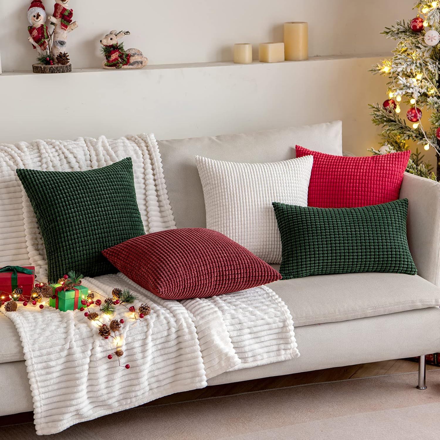 MIULEE Paquete de 2 fundas de almohada de 16 x 16 pulgadas, color verde oscuro, de pana súper suave, decoración del hogar, para sofá, dormitorio,