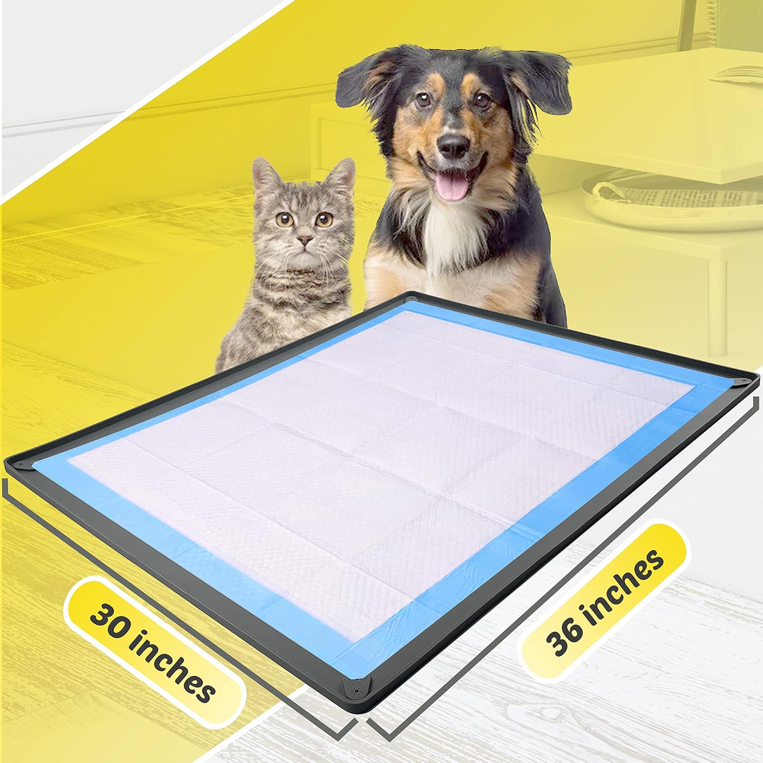Skywin Bandeja para almohadillas para cachorros de 30 x 23 pulgadas (gris) + 30 x 36 pulgadas (gris)  Silicona, soporte para almohadilla de orina