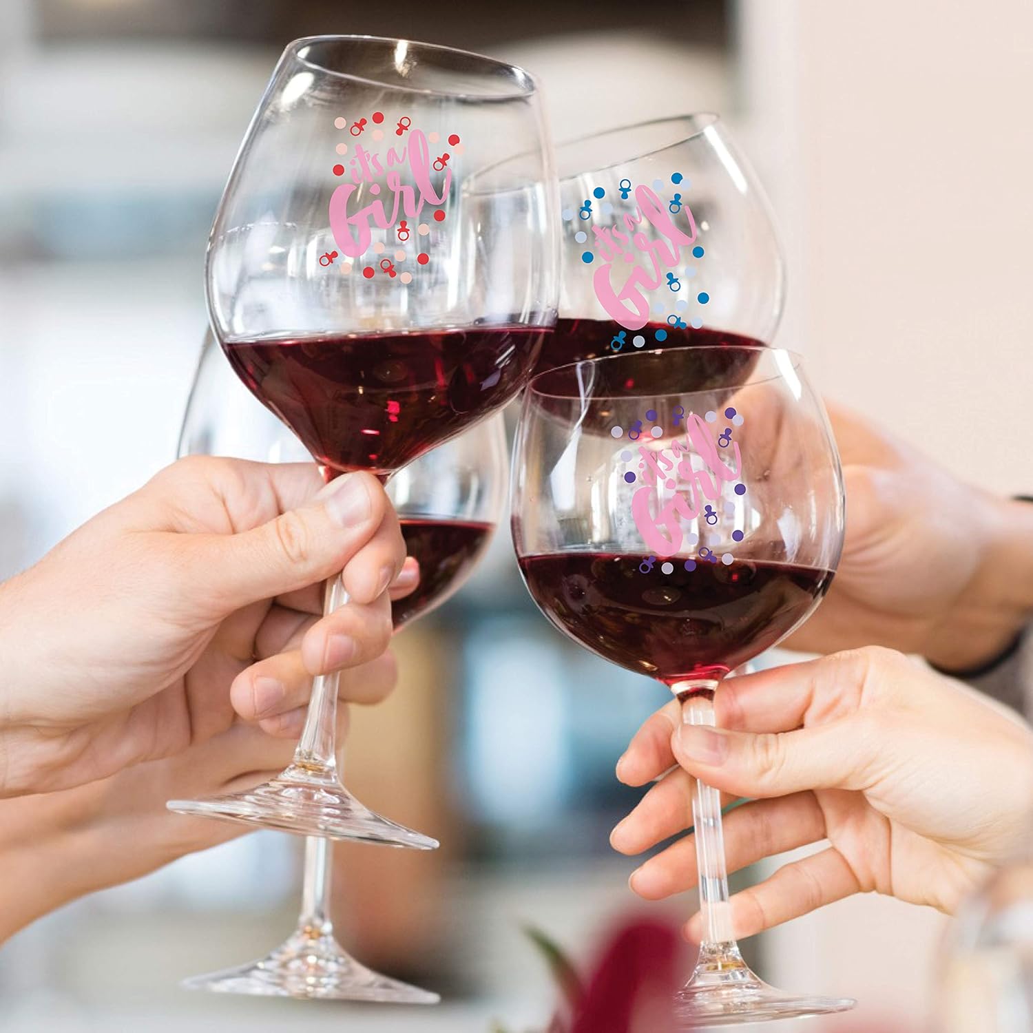 Marcadores de bebida 12 piezas  Calcomanías adhesivas estáticas reutilizables para baby shower (niña bebé)