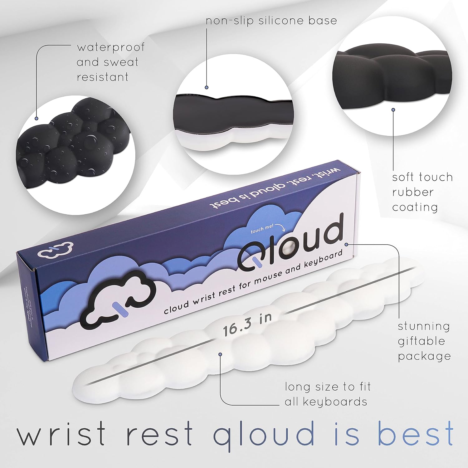 Qloud – Reposamuñecas para teclado de computadora, reposamuñecas para teclado de computadora, almohadilla de muñeca para teclado, espuma