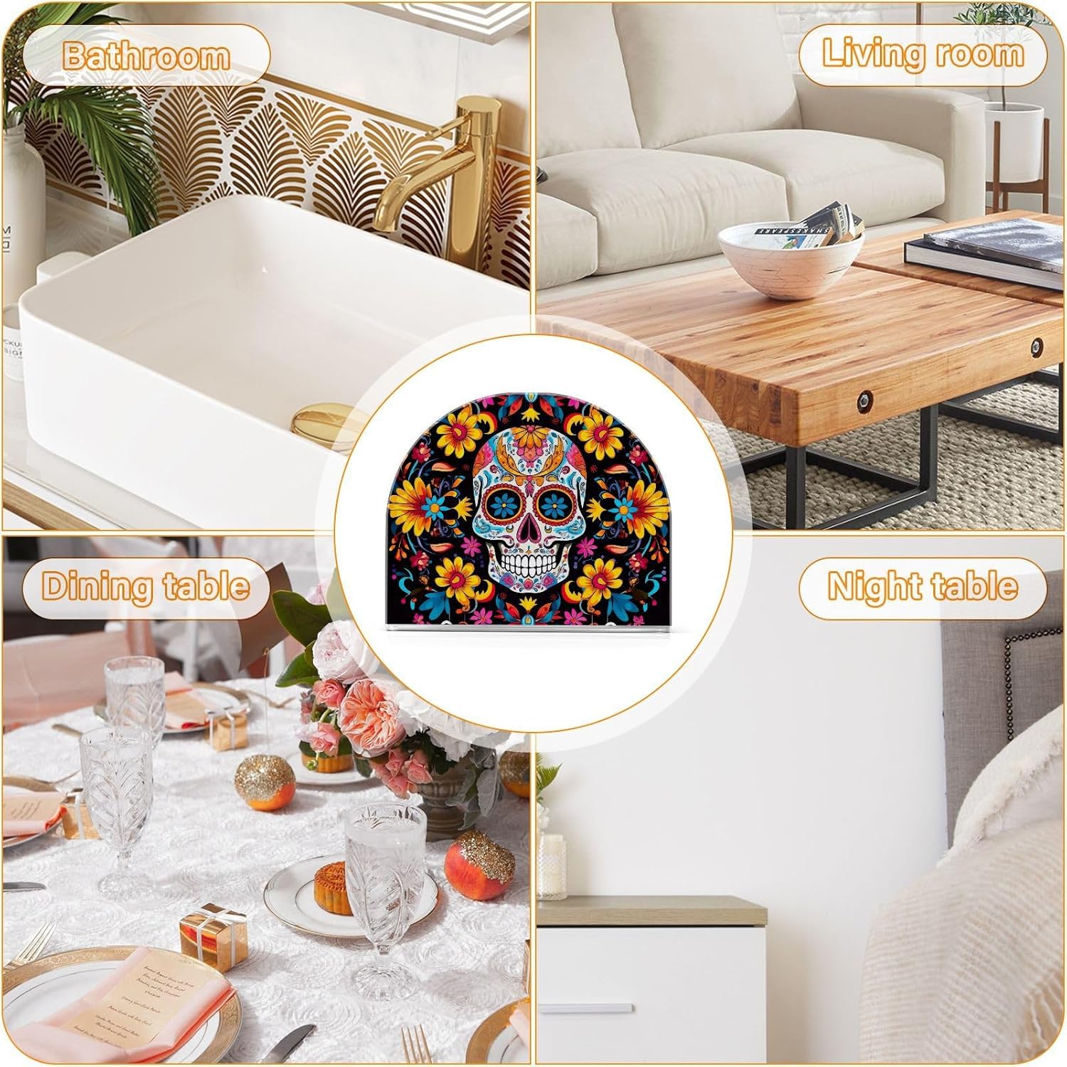 Servilletero de calavera de azúcar para mesa de Halloween, día muerto, dispensadores de servilletas de papel acrílico, servilleteros de cóctel para