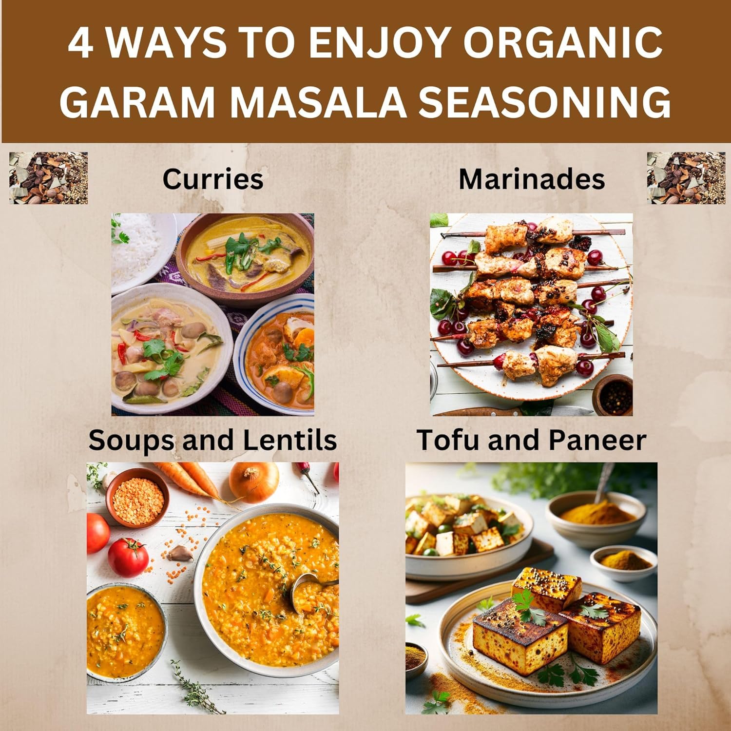 SPICY ORGANIC Garam Masala – Mezcla tradicional de especias indias para curry, condimento de pollo, adobos, arroz, sopas, guisos, tofu y paneer,