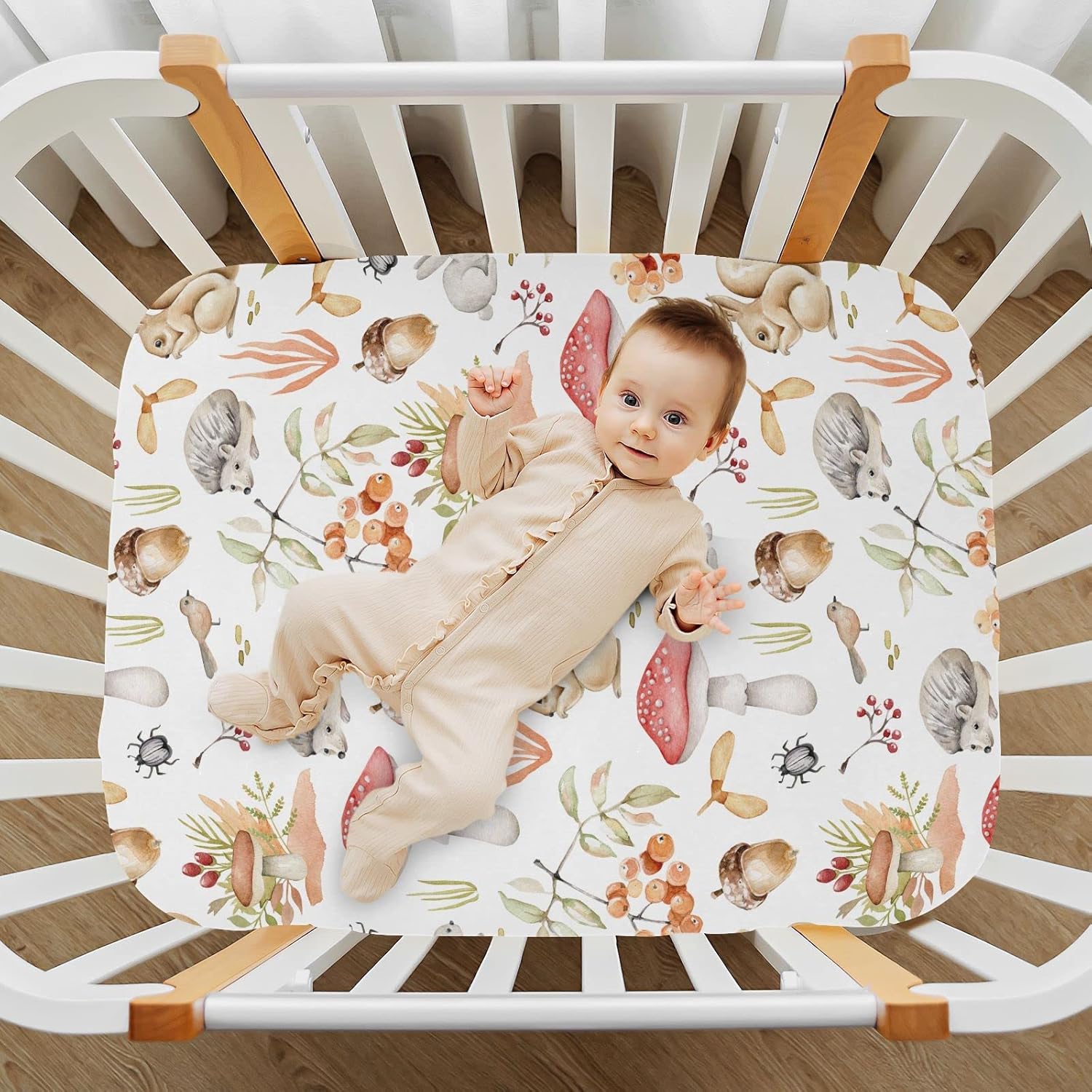 Sábanas ajustables para cuna, conejos en hongos, sábanas portátiles y elásticas para bebé pequeño, colchón suave y transpirable para cuna de 39 x 27