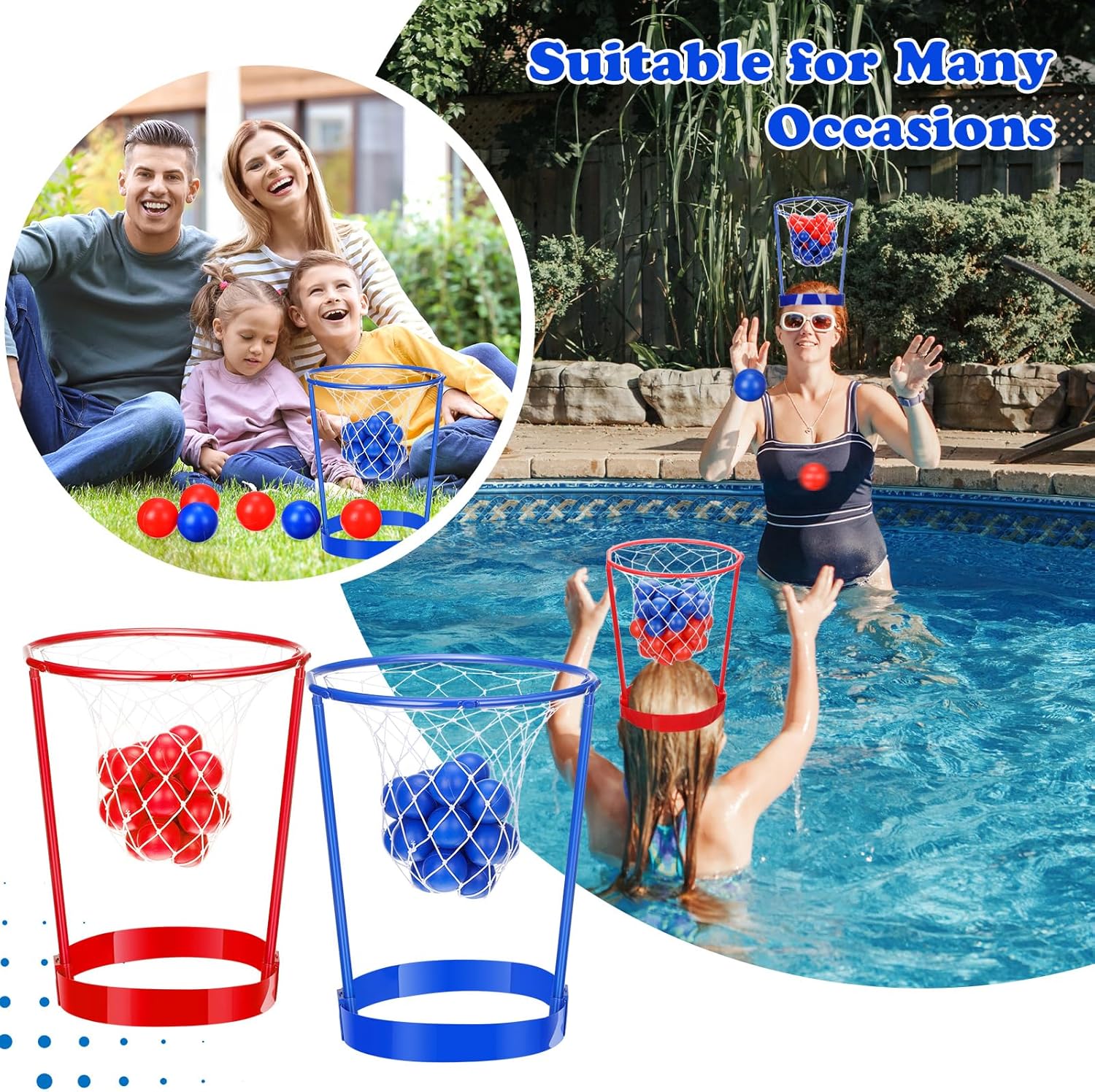 Paquete de 10 juegos de baloncesto para adultos, juego de carnaval, diadema de red ajustable con 60 bolas de baloncesto para niños, niñas, familia,
