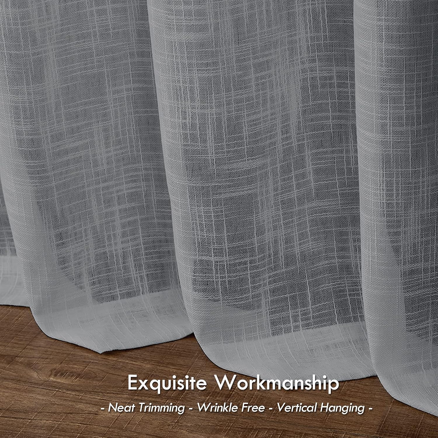 Melodieux Cortinas traslúcidas con textura de lino de 84 pulgadas de largo para sala de estar, dormitorio, cortinas de gasa rústicas filtrantes de
