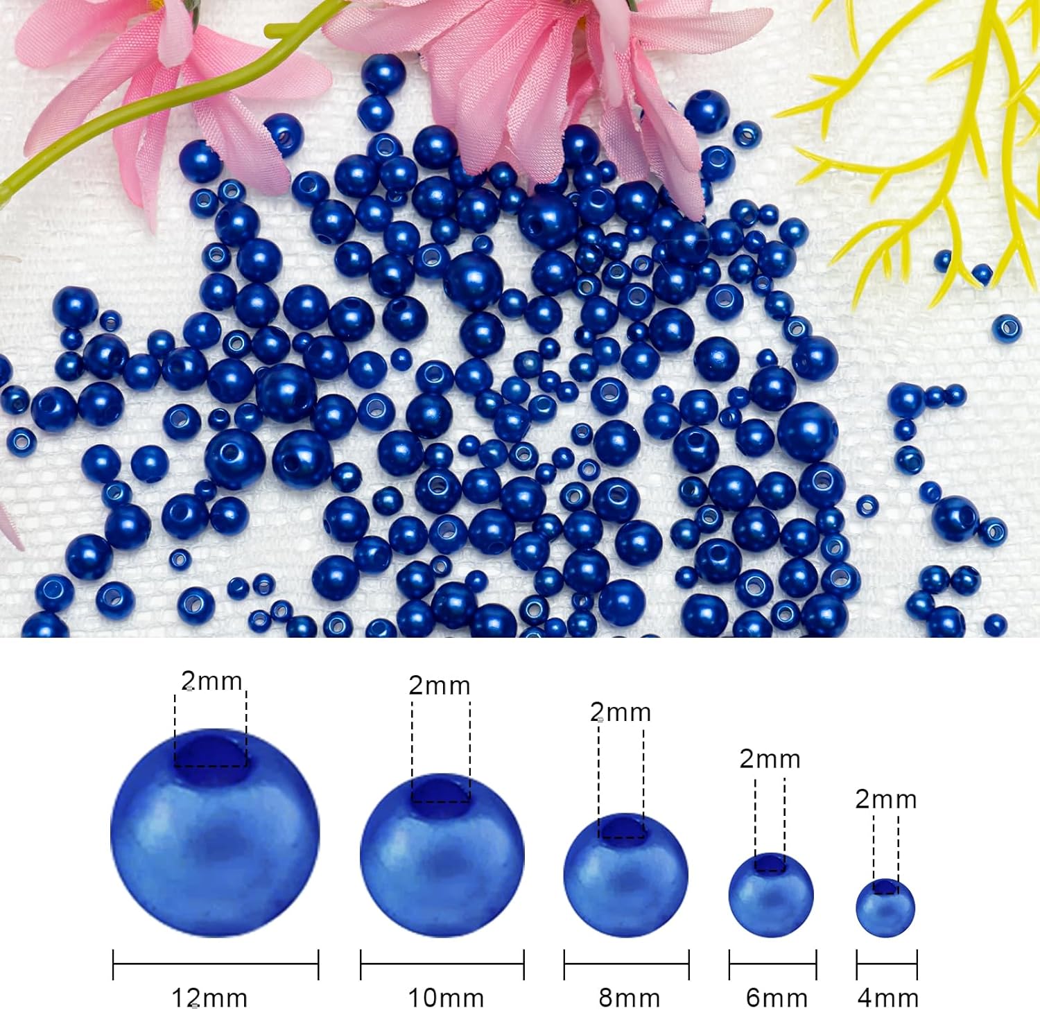 900 cuentas de perlas para la fabricación de joyas, cuentas de perlas azules con agujero de 0.118 in, 0.157 in, 0.197 in, 0.236 in, 0.315 in,
