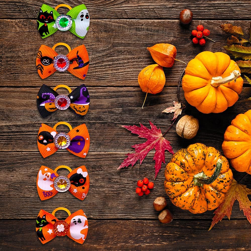 20 unids10 pares de lazos para el pelo de perro para Halloween, lazos de diamantes de imitación, lazos brillantes para cachorros, accesorios de aseo