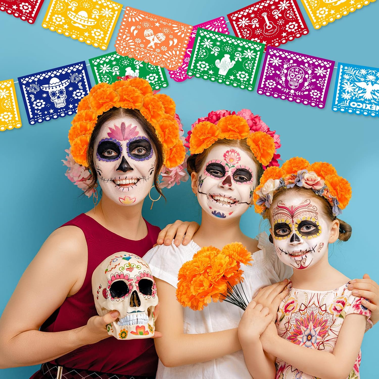 118 decoraciones de fiesta mexicana incluyen flores de caléndula Día de los Muertos, cartel para el Día de los Muertos, Cinco de Mayo, fiesta