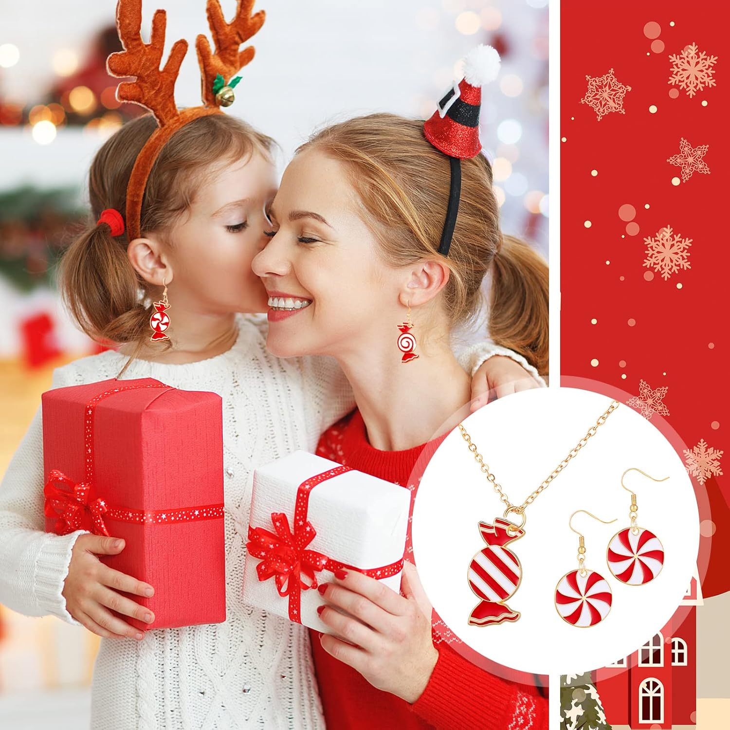 Kajaia 60 dijes de Navidad con colgante de bastón de caramelo para hacer joyas, dijes de esmalte de Navidad de aleación, dijes de vacaciones para