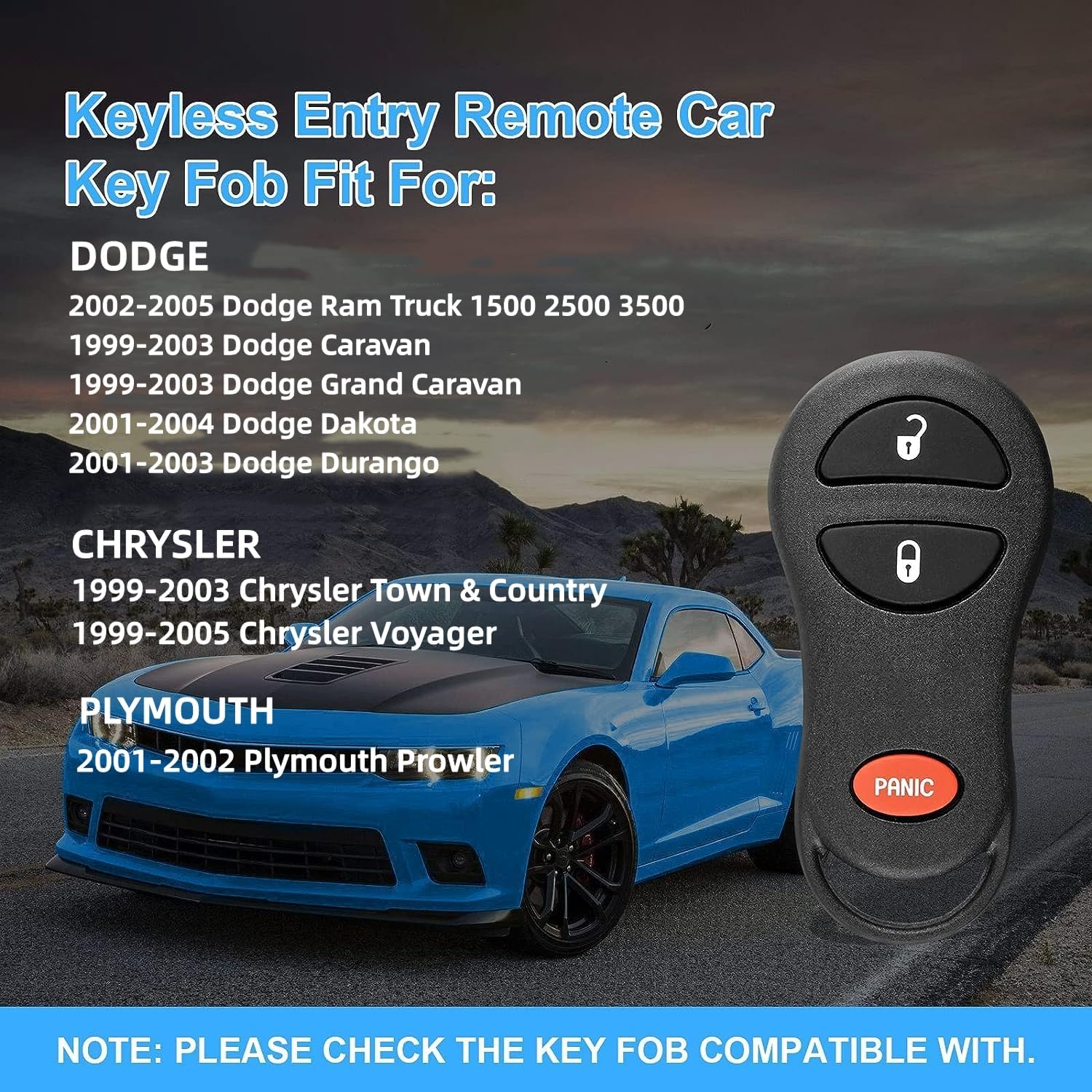 Llavero de repuesto para Chrysler Town & Country 1999-2003, Dodge Ram Truck 1500 2500 2002-2005, Dodge Caravan 1999-2003, Dodge Grand CaravanDurango