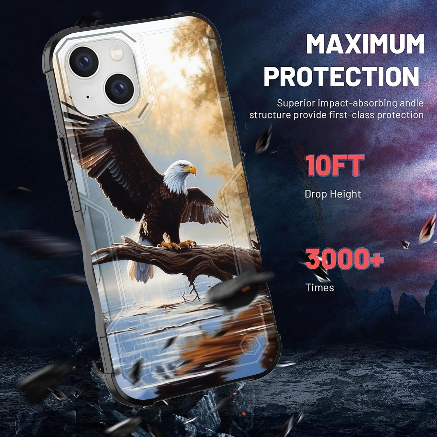 Funda para iPhone 15 Plus, doble capa, protección contra caídas de grado militar de 10 pies, antideslizante, resistente a prueba de golpes, para