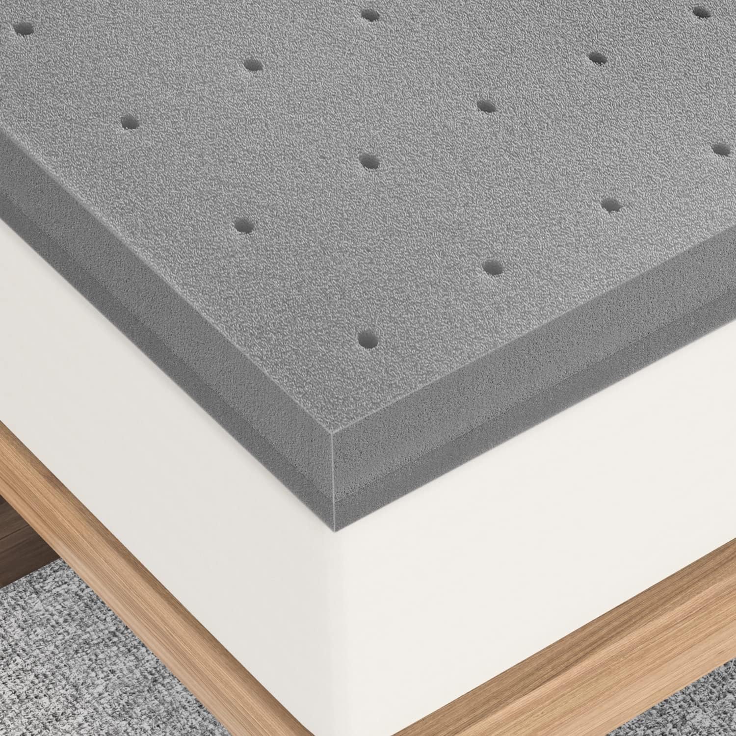 Maxzzz Cubrecolchón de espuma viscoelástica de 3 pulgadas, tamaño King, de bambú de firmeza media, cubrecolchón ventilado, felpa certificada