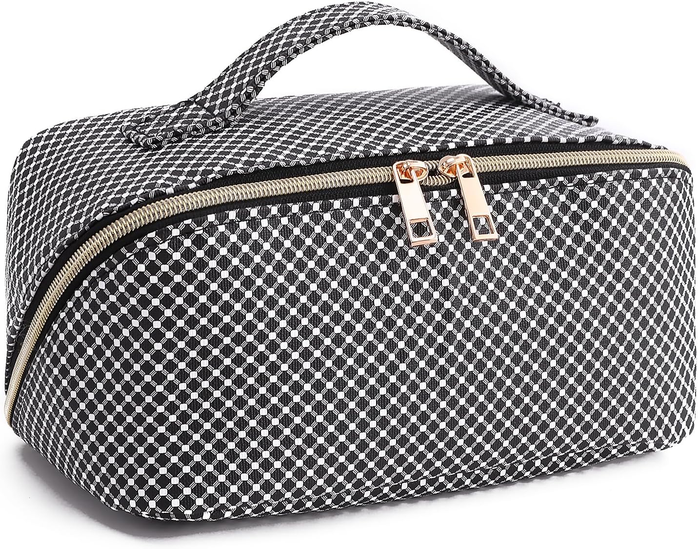 TRICIA Bolsa de maquillaje a cuadros, bolsa de cosméticos impermeable de piel sintética, bolsa de aseo para mujeres, bolsa organizadora de