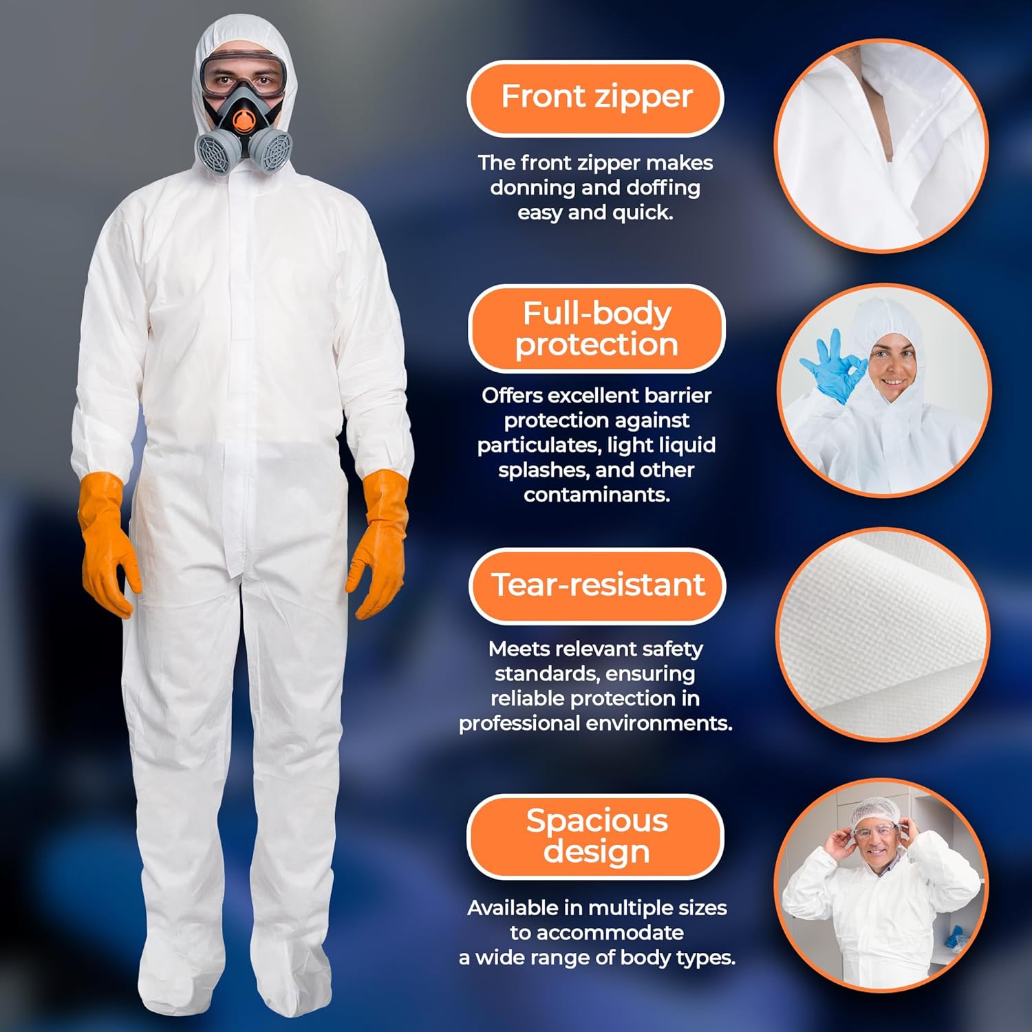 EZGOODZ Trajes blancos para materiales peligrosos, extra grande. Paquete de 5 overoles desechables MPP impermeables con capucha, botas, muñecas