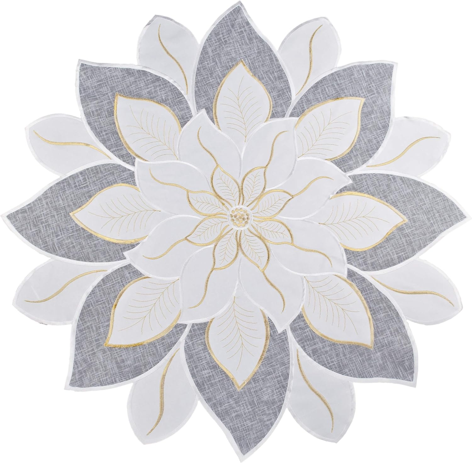 Tapete de mesa bordado de Navidad blanco y dorado con estrella de Pascua (23 pulgadas, redondo)