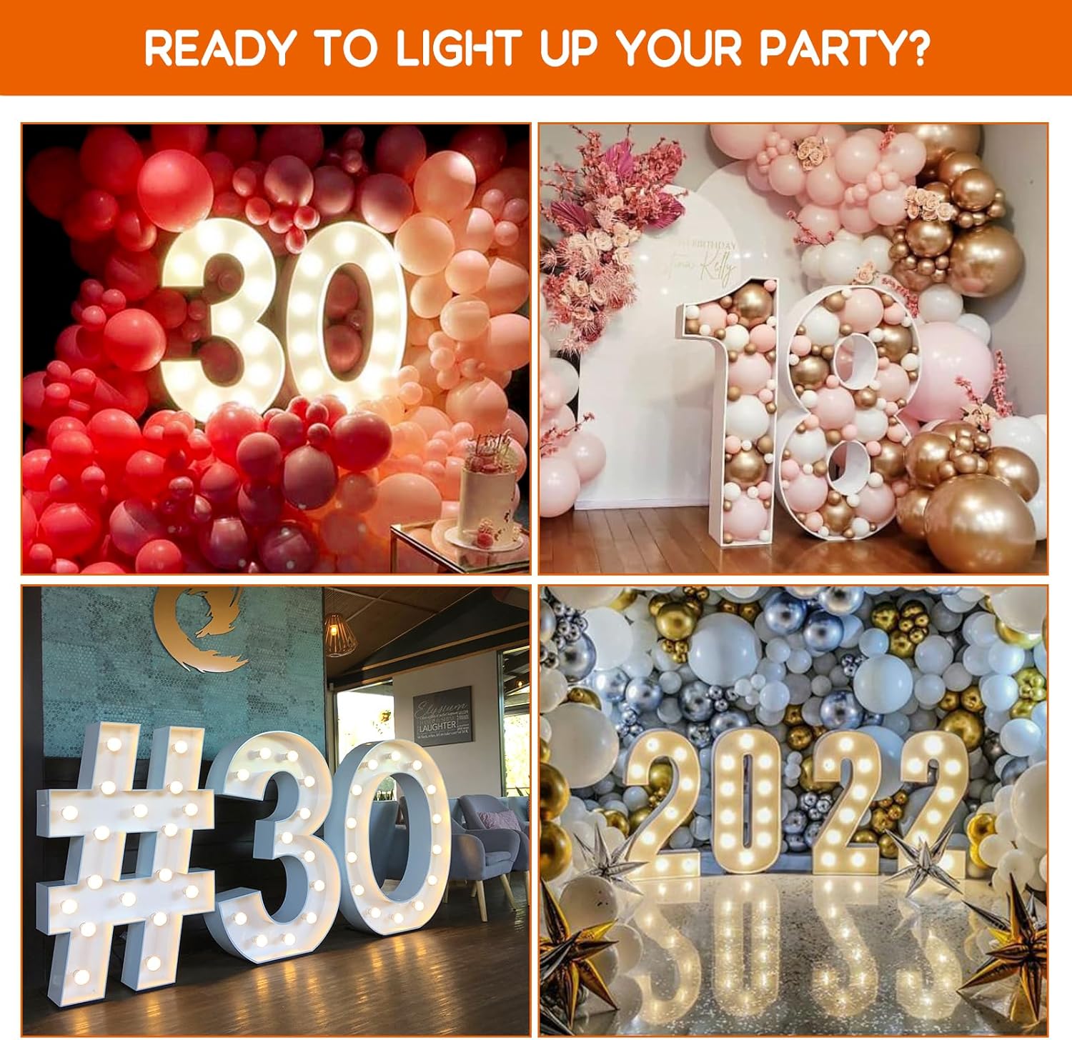 RUBFAC Números iluminados de marquesina de 3 pies, marco de globo de mosaico número 3, tablero de espuma precortado para decoraciones de cumpleaños,