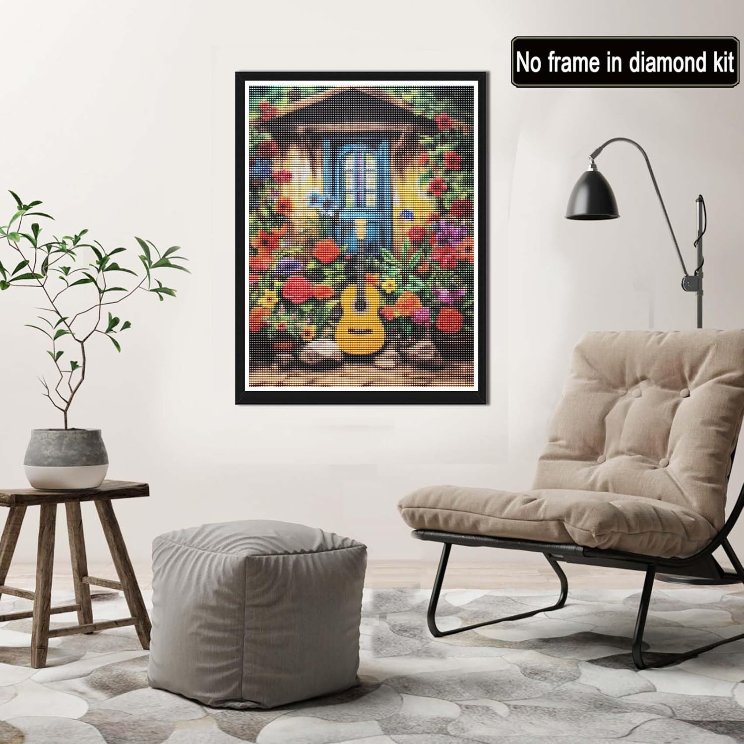 Rovepic – Kit de pintura de diamantes 5D para guitarra redonda de taladro completo, pintura de bricolaje con diamantes, flor de cristal, diamantes